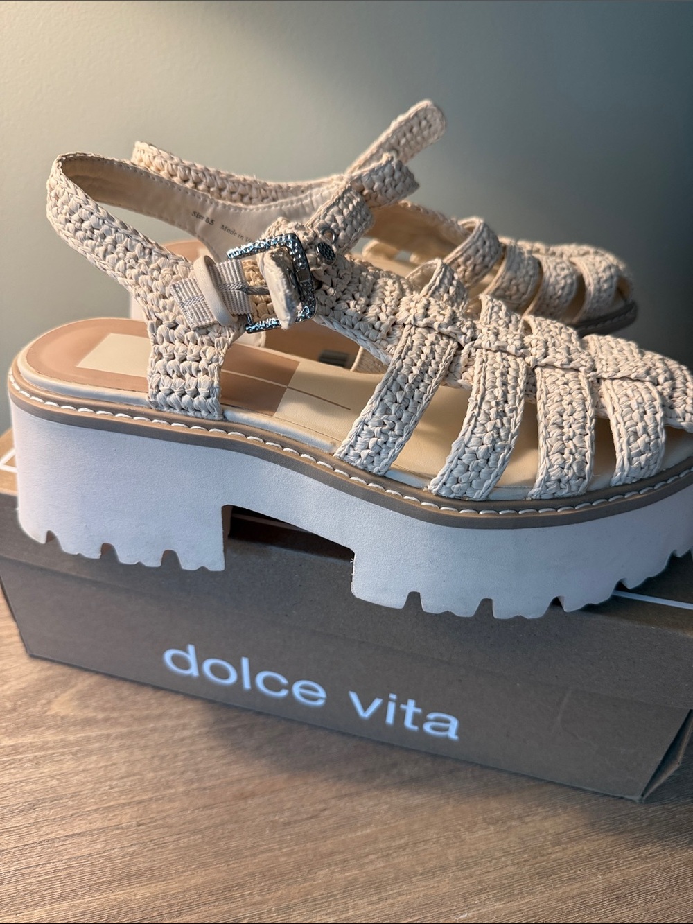 Dolce Vita Lasly Woven Platform Sandals with Buckle oatmeal